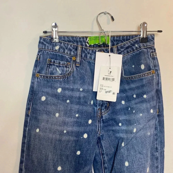 NWT Sandrine Rose Free People Straight Leg Jeans Bleach Polka Dot Medium Wash 24 - Picture 6 of 12